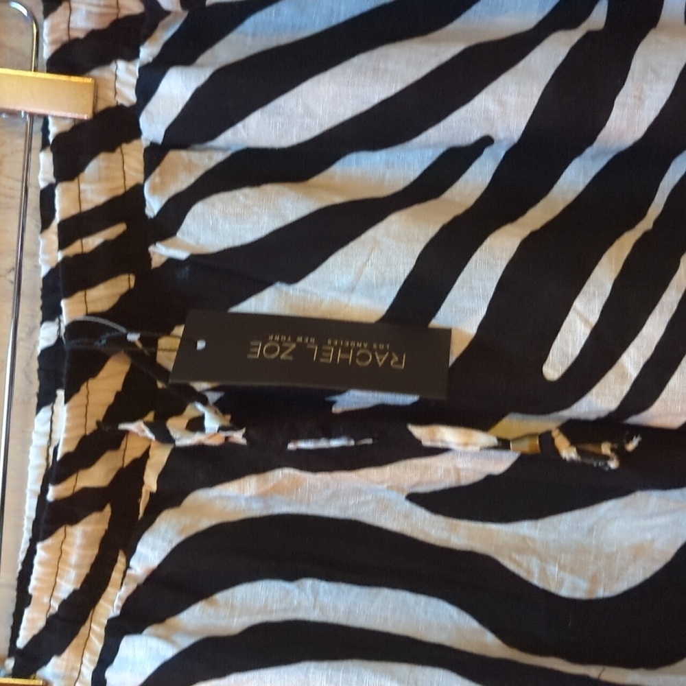 Rachel Zoe Linen Blend Zebra Print Pull On Ankle Tie Pants Medium NWT - Picture 3 of 9